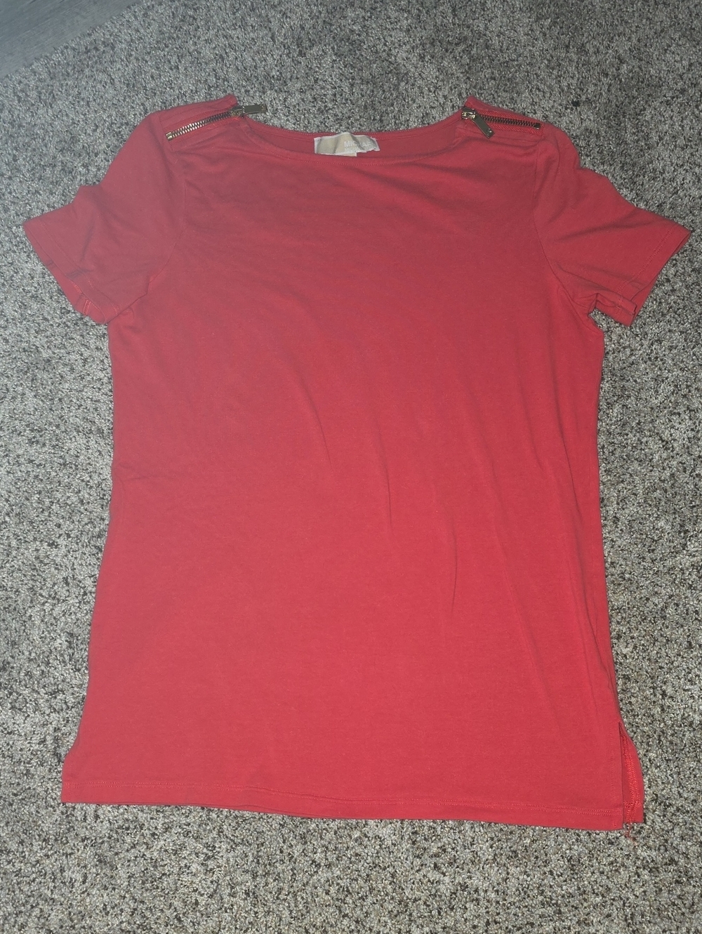 Michael Kors Orange Short-Sleeve Zip-Shoulder Tee